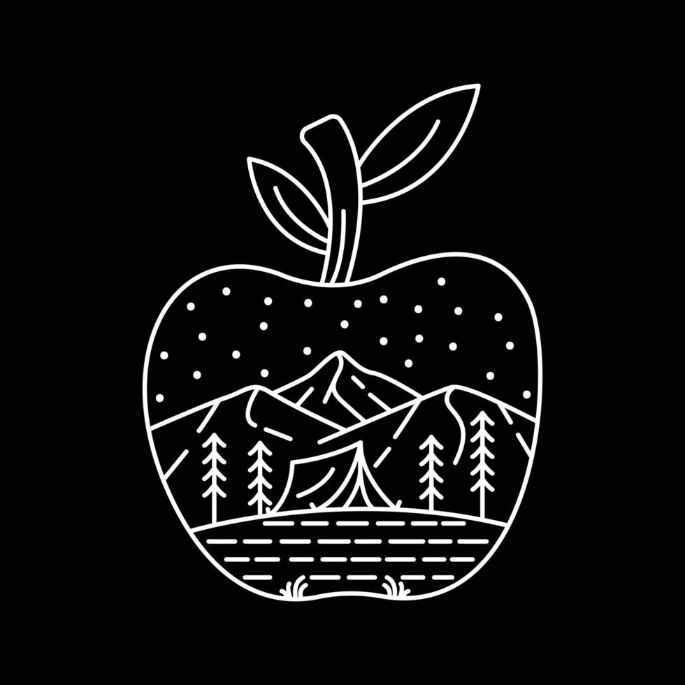 Camping with Campfire and Apple Fruit Monoline Design for Apparel vector