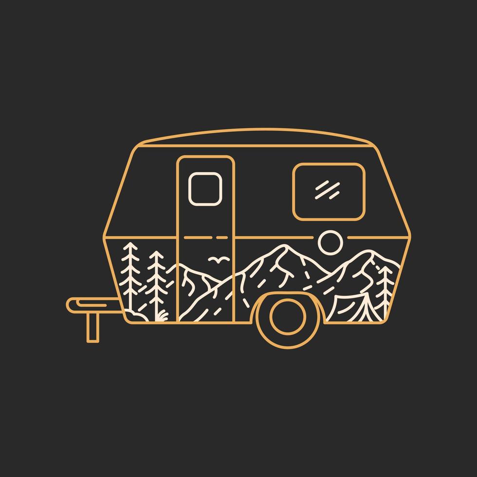 Adventure of Camper Van Monoline Design for Apparel vector