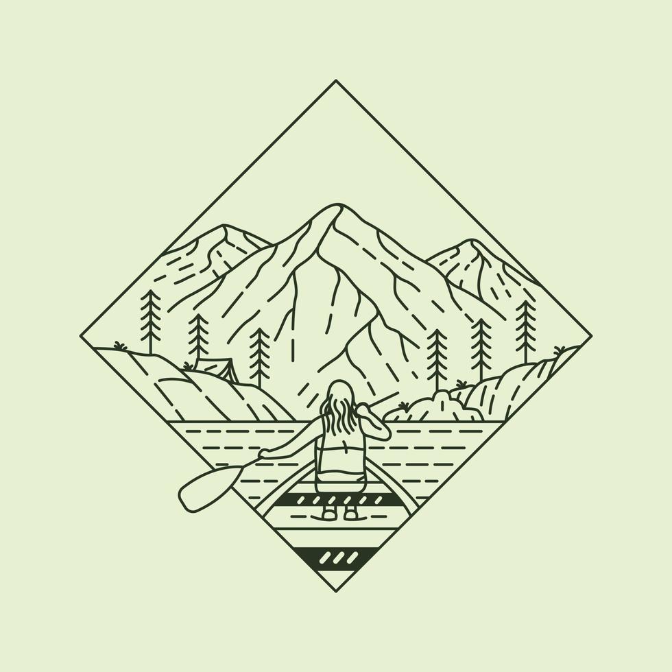 Boat Rowing Adventure in the Canyon Monoline Design for Apparel vector