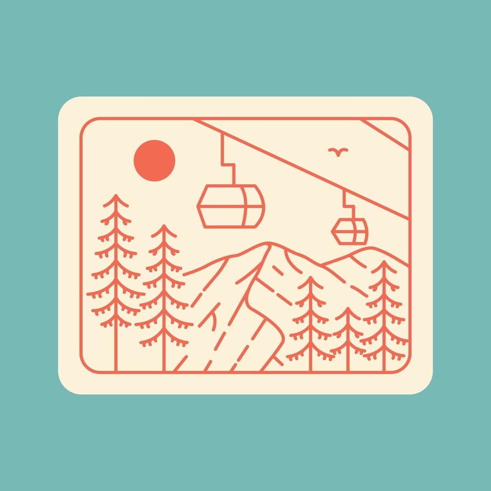 Cross Forest and Mountains by Cable Car Monoline Design for Apparel vector