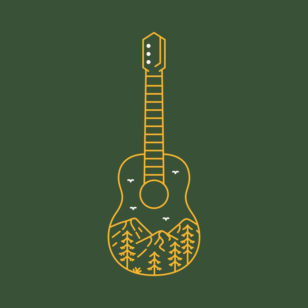 Hiking the Mountains by Playing the Guitar Monoline Design for Apparel vector