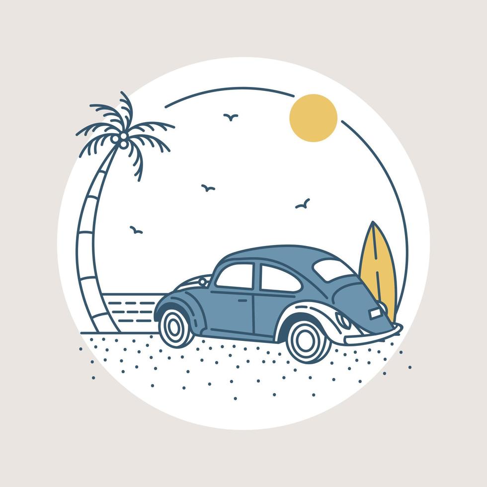 Summer Holiday Combi Van Trip Monoline Design for Apparel vector