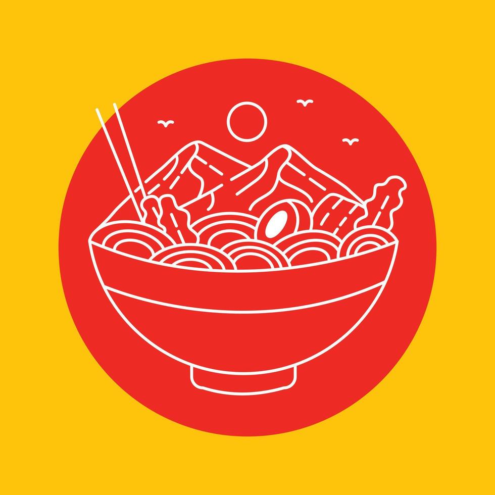 Ramen Noodles Mountains Monoline Design for Apparel vector
