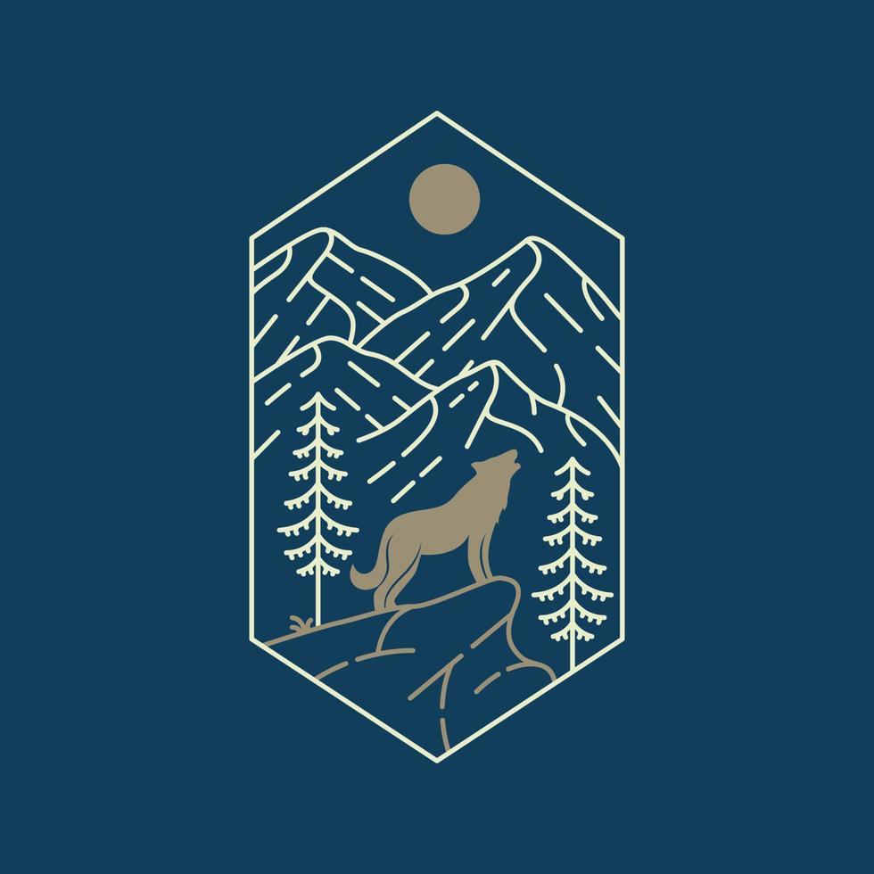 Wolf Barking at Full Moon in the Forest Monoline Design for Apparel vector