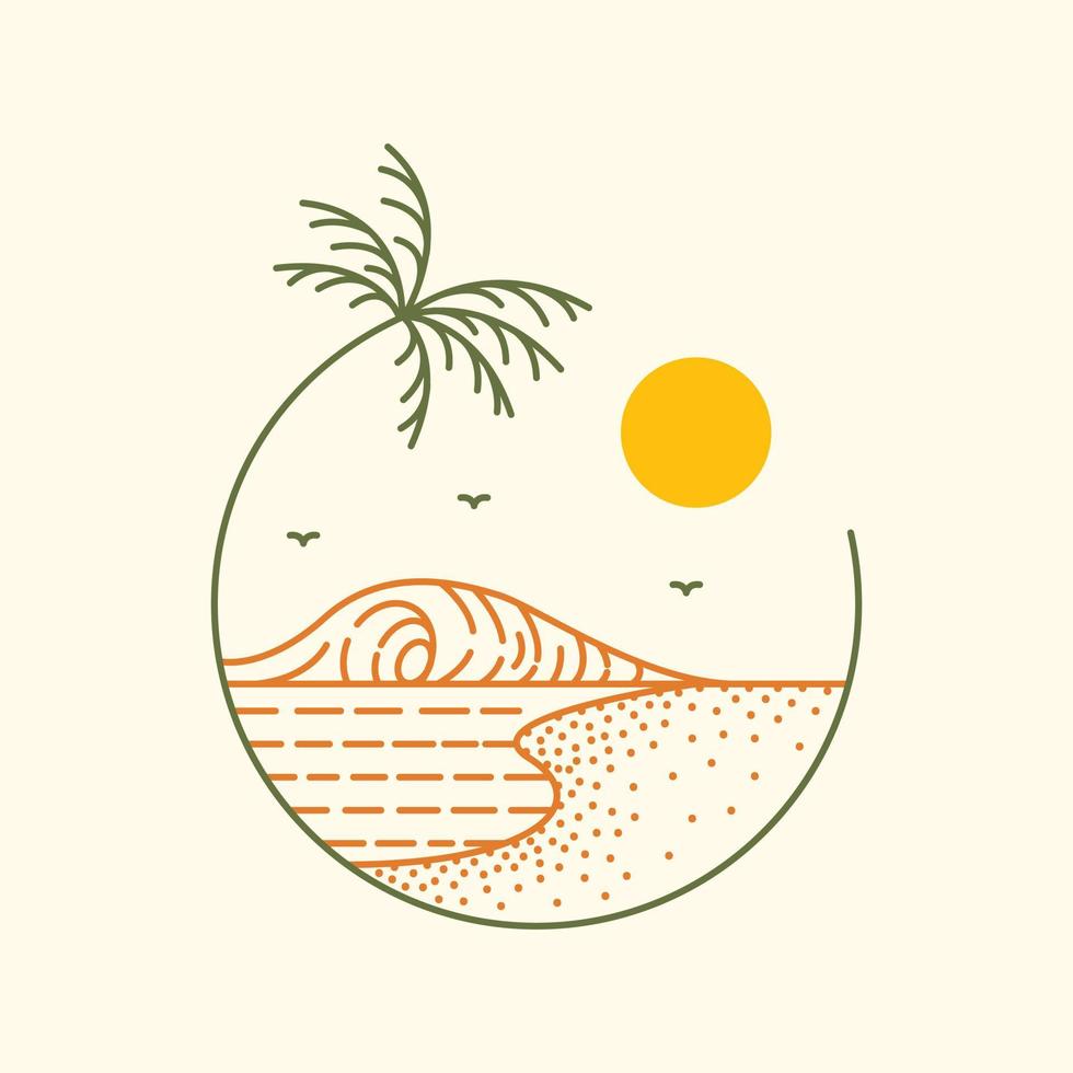 Beautiful Summer Waves Under The Sunshine Monoline Design for Apparel vector