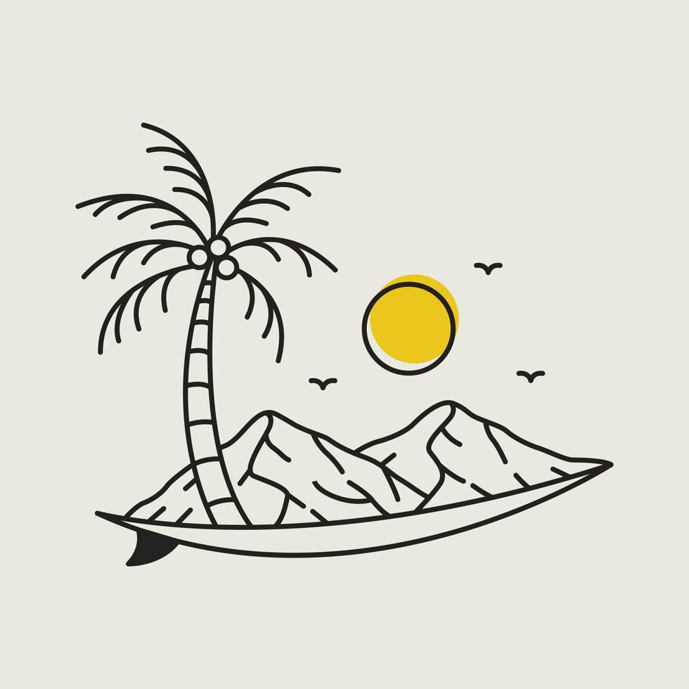 Summer Surfing in the Wild Monoline Design for Apparel vector