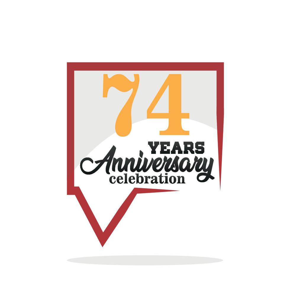 74 año aniversario celebracion aniversario logo con habla burbuja en blanco antecedentes vector diseño para celebracion invitación tarjeta y saludo tarjeta