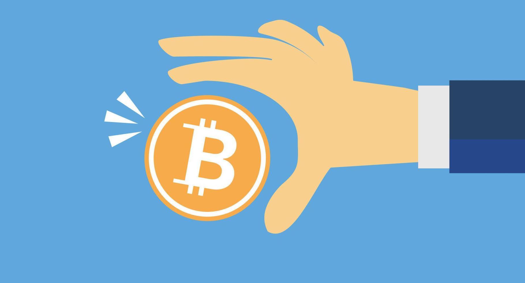 Male hand and pop bitcoin. Virtual Currency. Vector. vector
