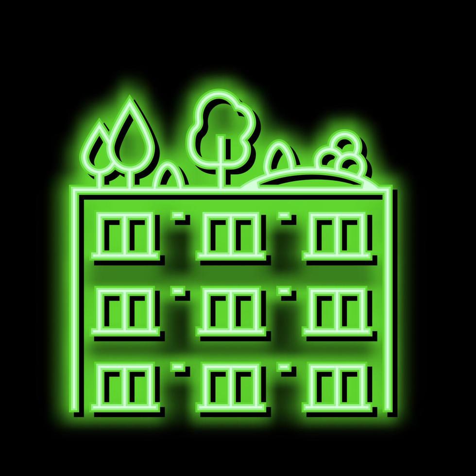 trees and bushes on building roof neon glow icon illustration vector