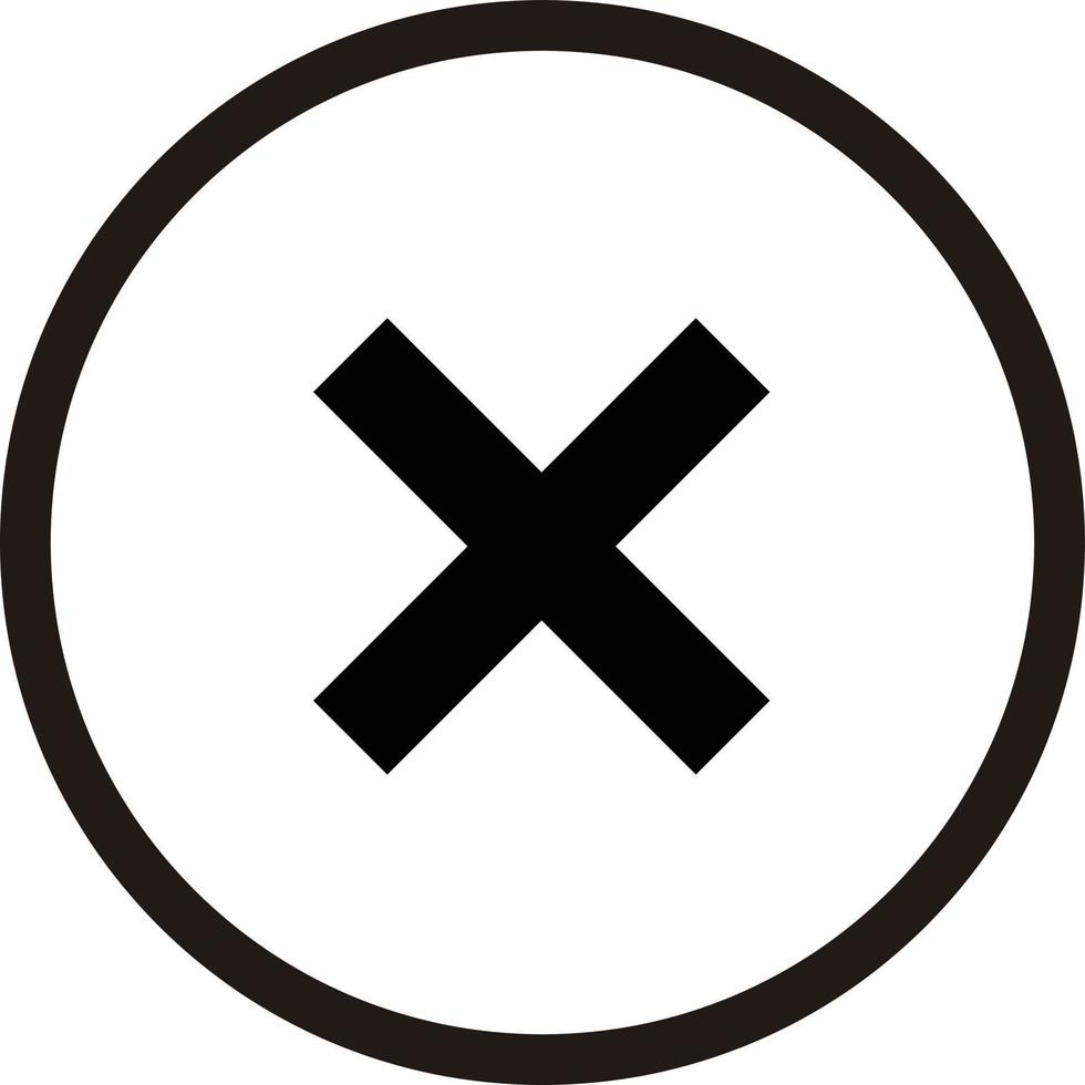 Simple black cross mark icon. Vector meaning denial or rejection.