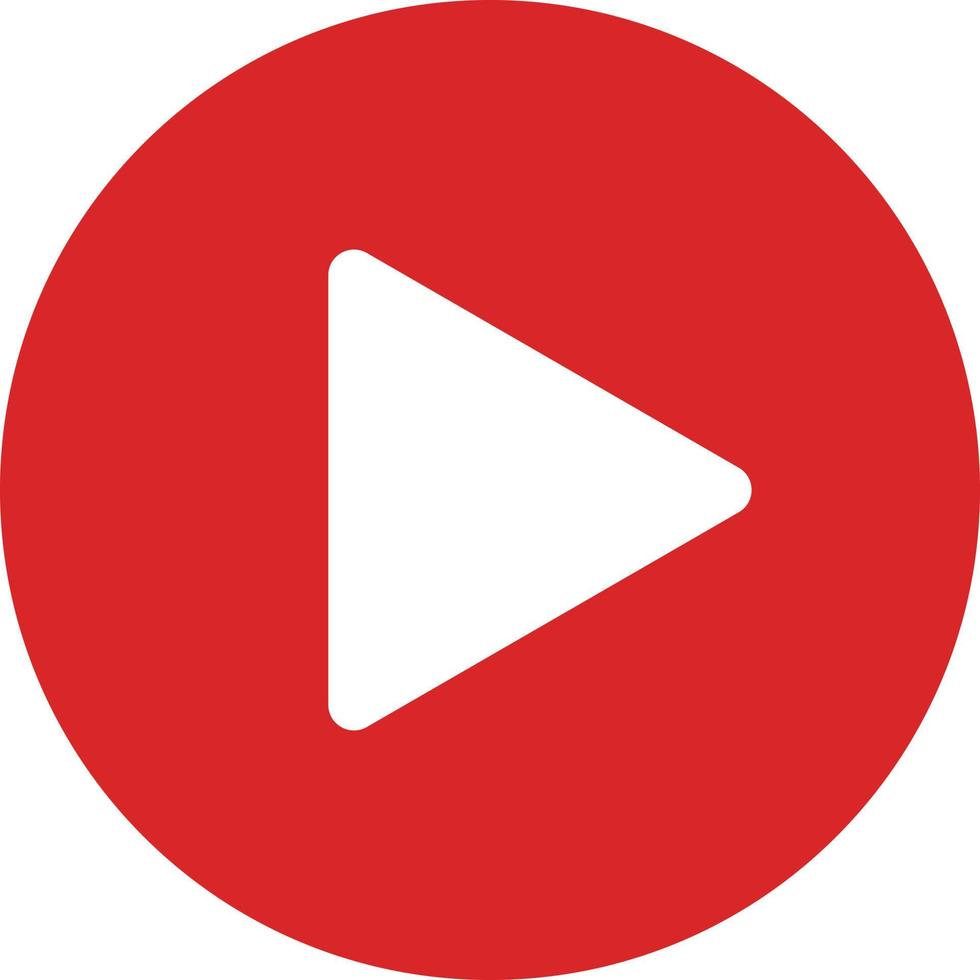Play button icon in red. Simple vector image.