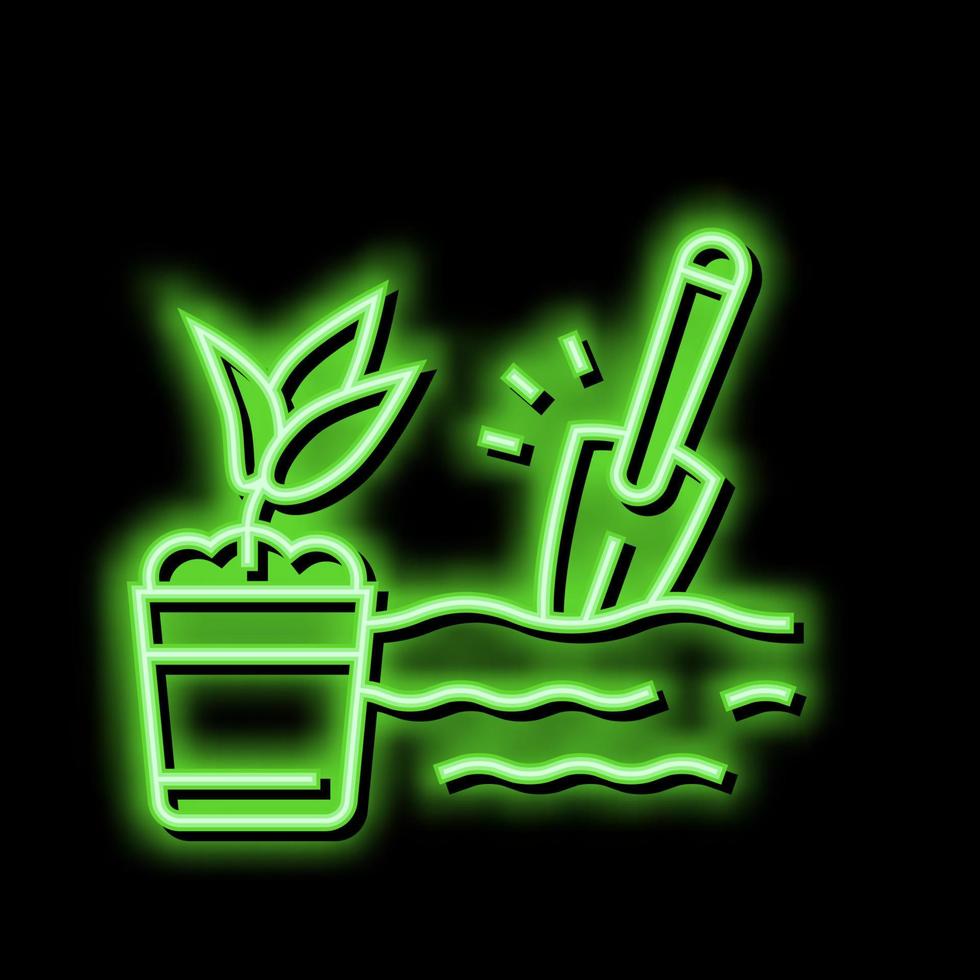 gardening elderly people occupation neon glow icon illustration vector