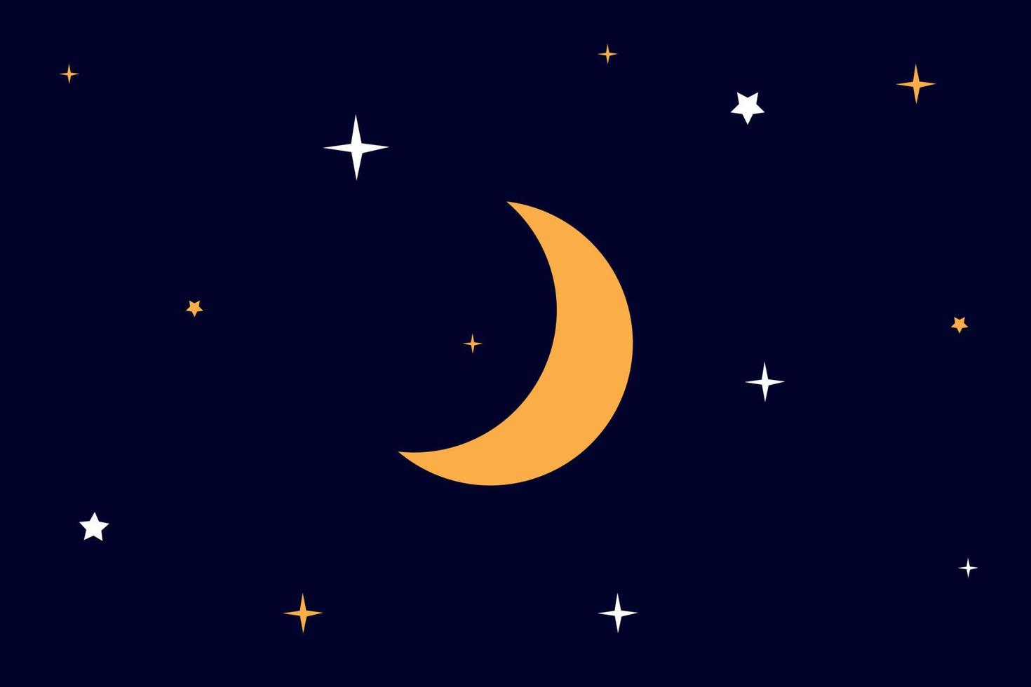 Vector night sky background stars and moon at night. crescent moon with stars