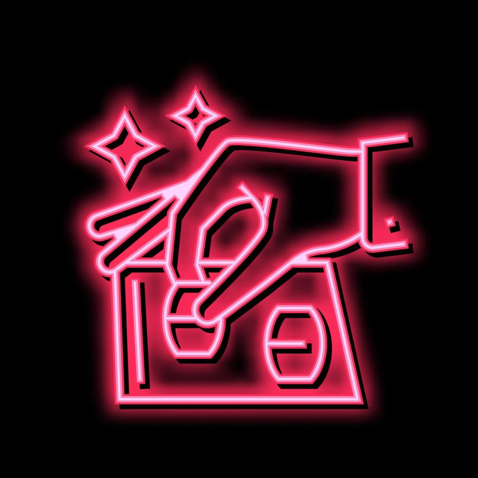gamer putting lotto barrels on card numbers neon glow icon illustration vector