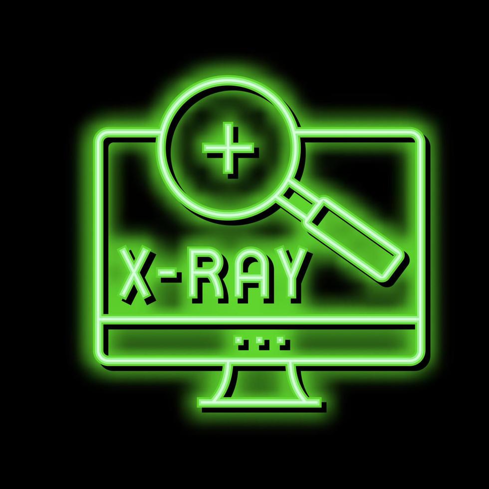 x-ray radiology researching on computer screen neon glow icon illustration vector