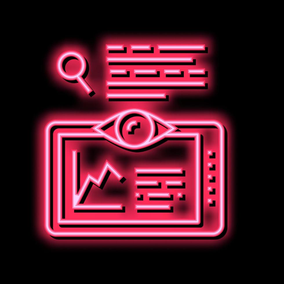 research infographic on tablet screen neon glow icon illustration vector