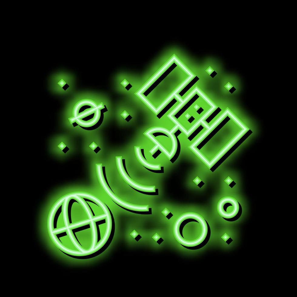 satellite sending signal on earth neon glow icon illustration vector