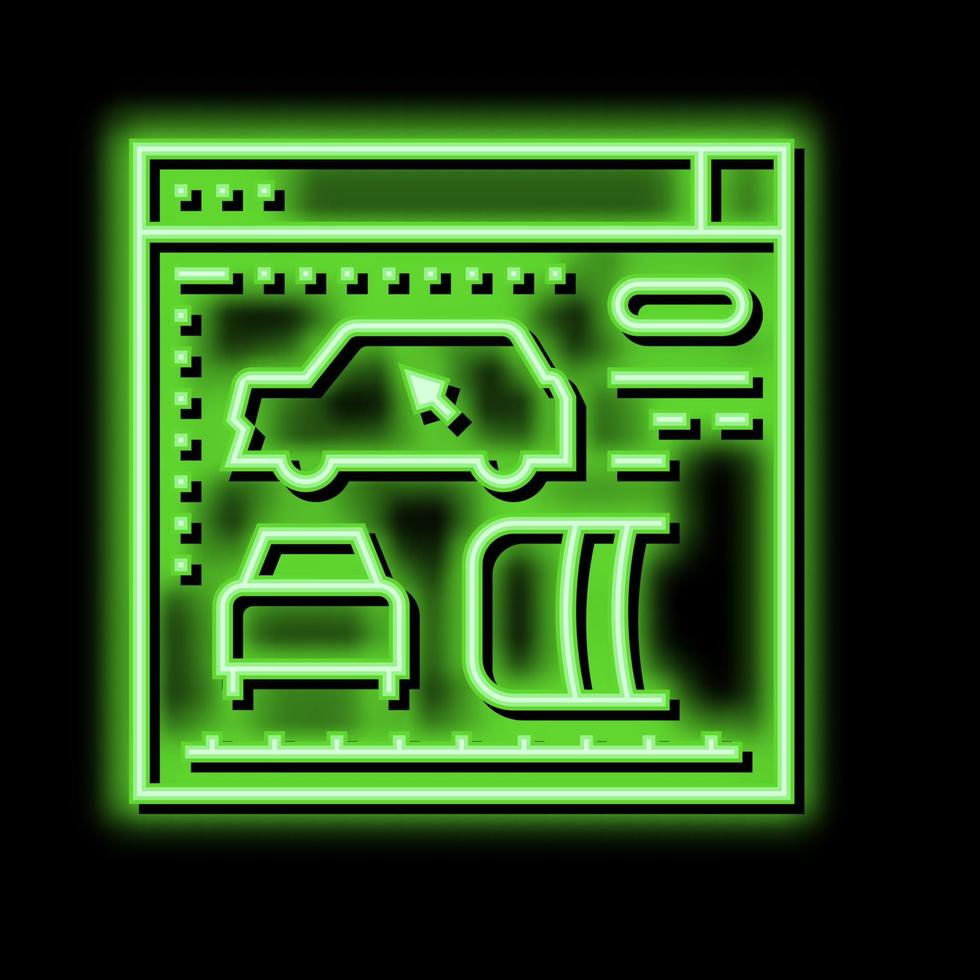 design development and car appearance neon glow icon illustration vector