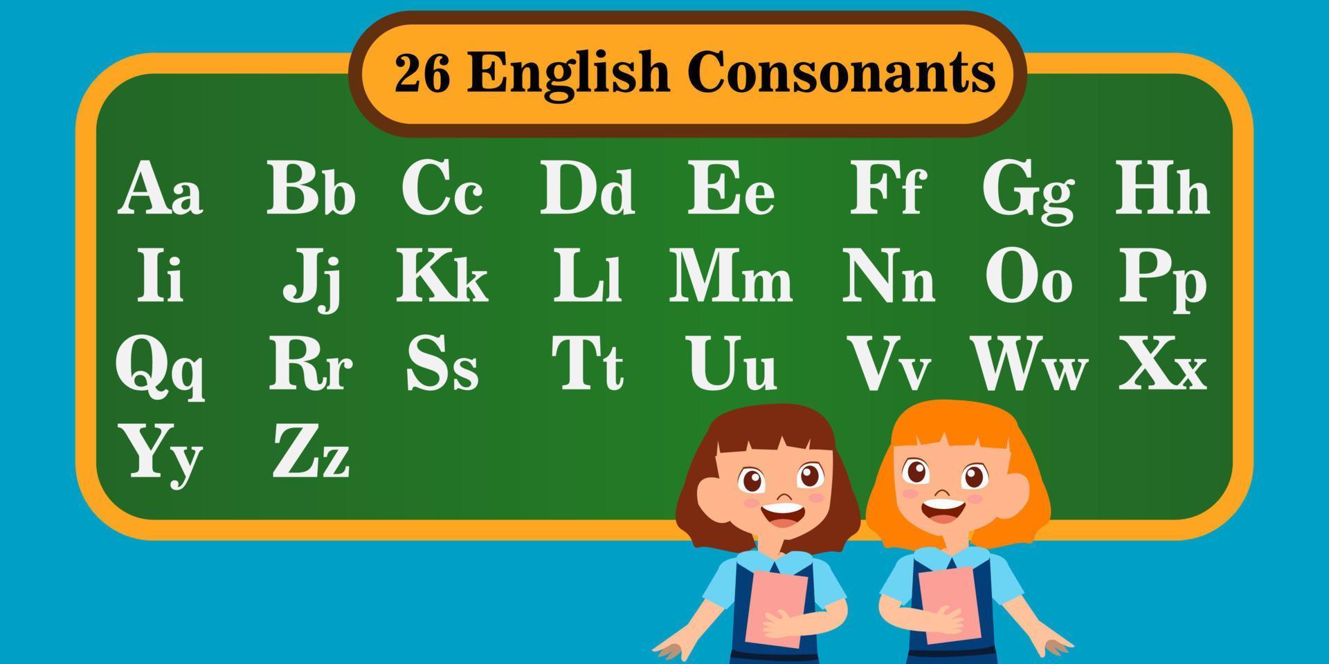 The English alphabet consists of 26 letters, consonants, letters for children. learn english vector