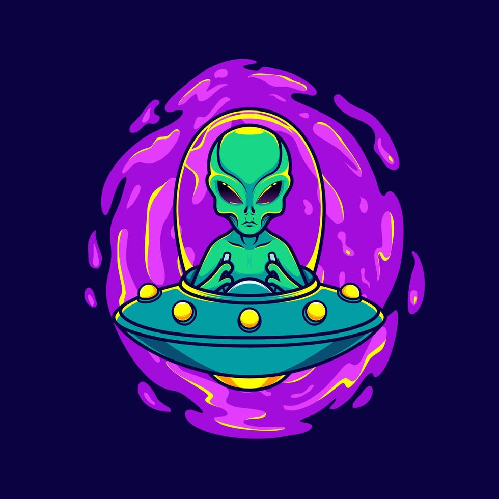 extraterrestre y OVNI ilustraciones para tu trabajar, mercancías ropa, pegatinas y póster vector