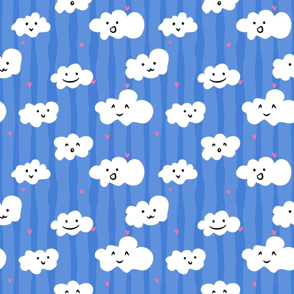 Seamless wallpaper pattern with smiling clouds for children. Decorative patterns. Wrapping paper pattern. vector