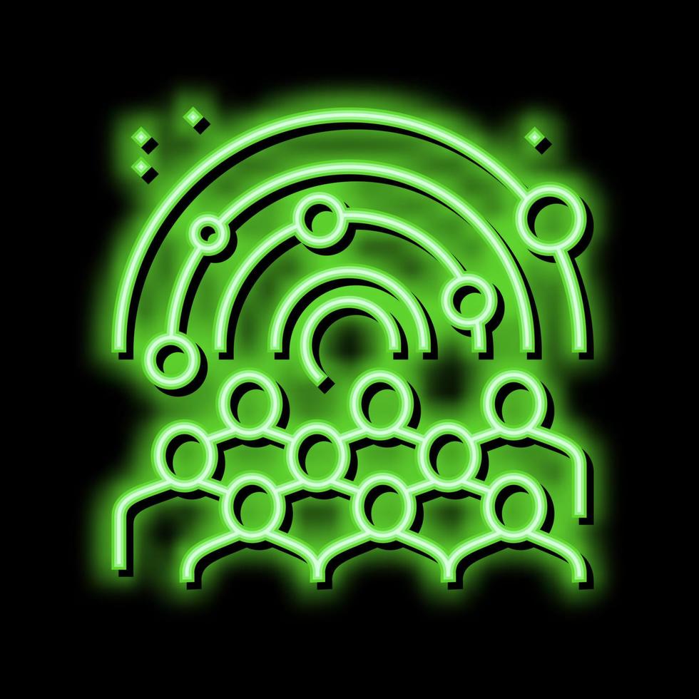 visiters watching on galaxy planets in planetarium neon glow icon illustration vector
