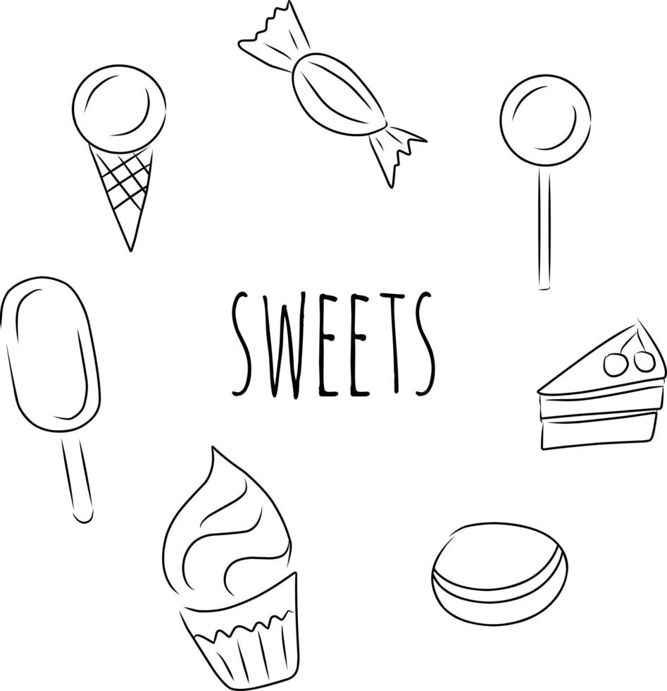 Sweets, vector set. Hand drawn sketch.