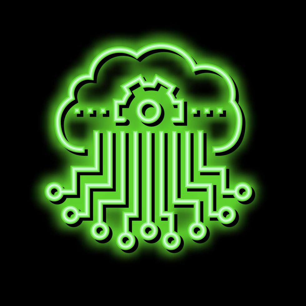 cloud storage and working process neural network neon glow icon illustration vector