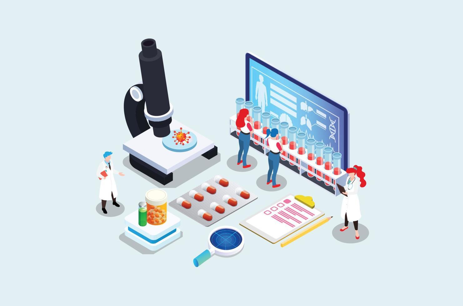 Modern Isometric Covid-19 Vaccine Medical Innovation Illustration, Web Banners, Suitable for Diagrams, Infographics, Book Illustrations, Game Assets, and Other Graphic Related Assets vector