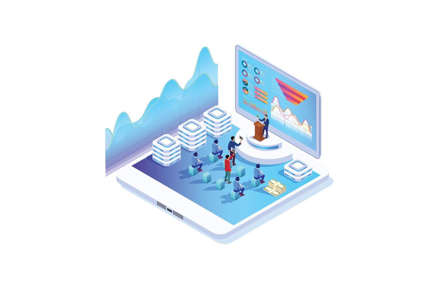 Isometric Online Auction Illustration, Web Banners, Suitable for Diagrams, Infographics, Book Illustration, Game Asset, And Other Graphic Related Assets vector