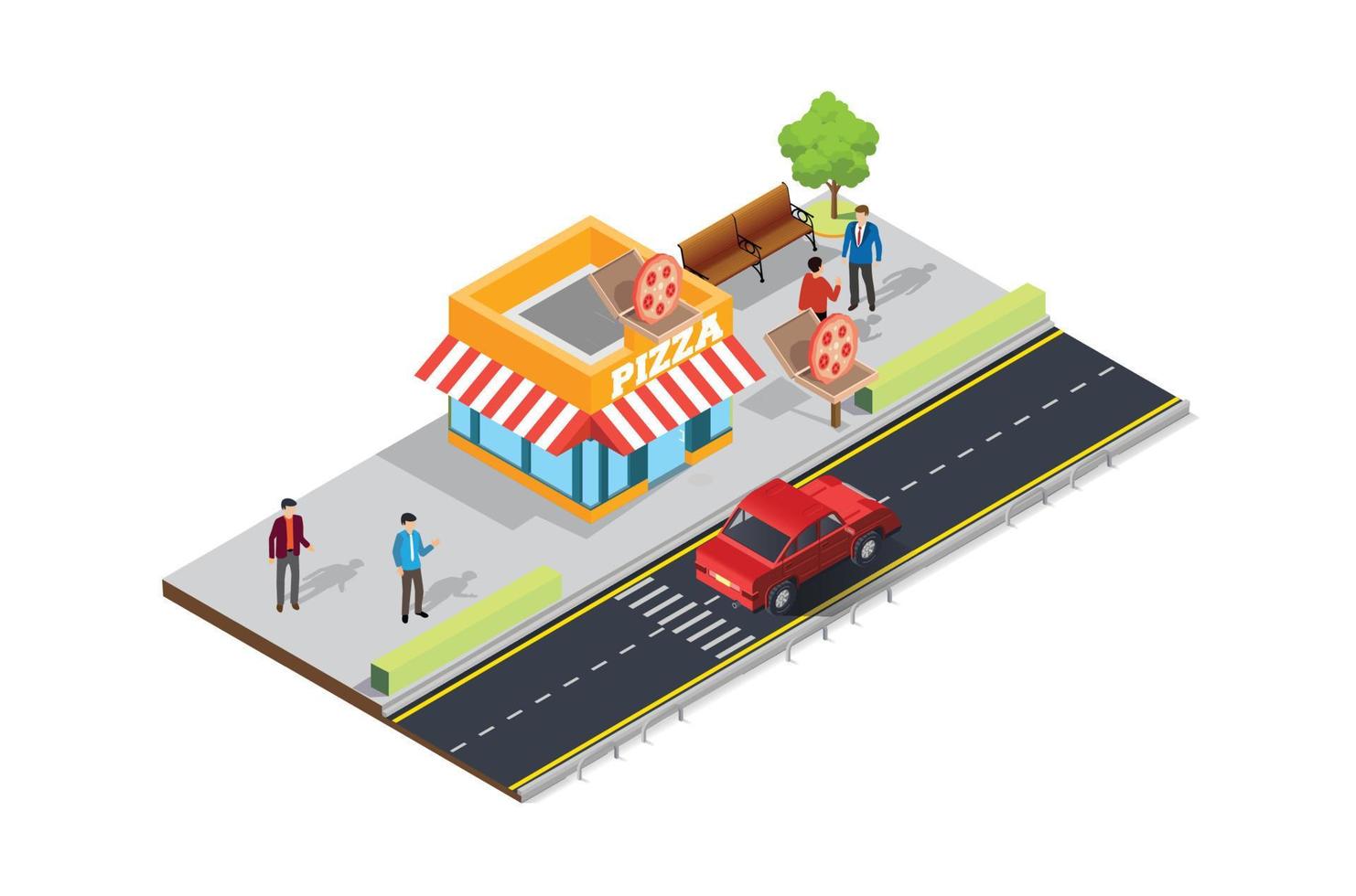 Modern isometric Street food cafe on the sidewalk. Vector Isometric Illustration Suitable for Diagrams, Infographics, And Other Graphic assets