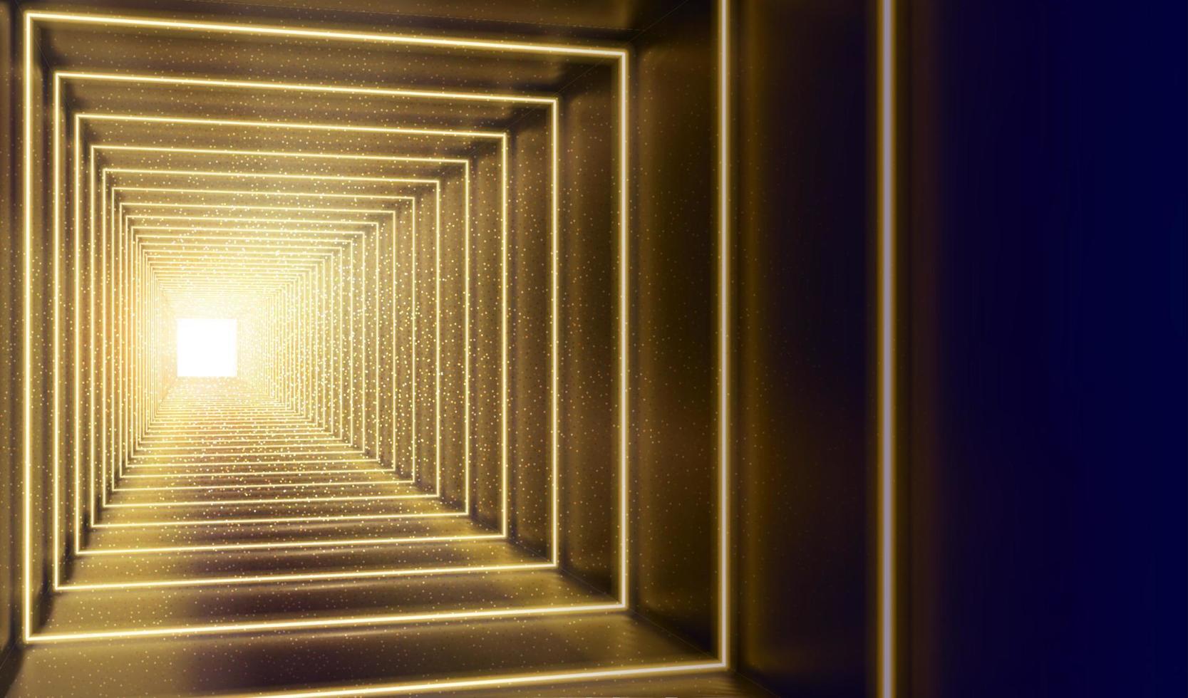 3d glamorous gold neon light tunnel. Suitable for luxury cosmetic product display use. vector