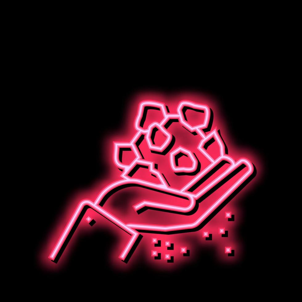 hand holding stone neon glow icon illustration vector