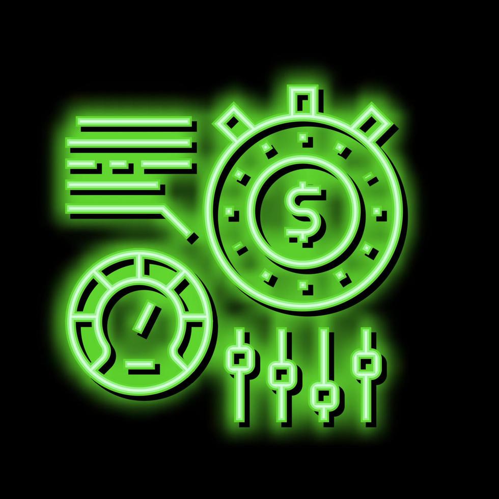 time for earn money settings and optimize neon glow icon illustration vector