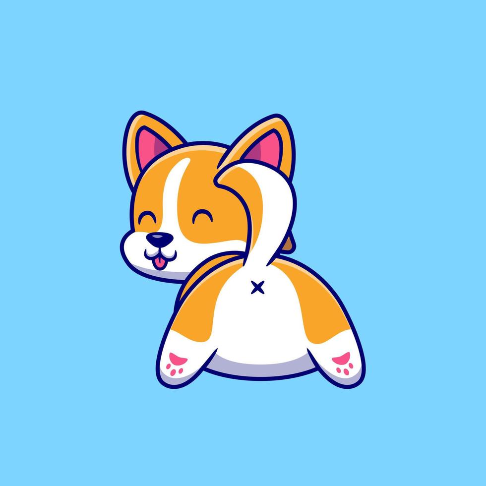 Cute Dog Corgi Butt Cartoon Vector Icon Illustration. Animal Nature Icon Concept Isolated Premium Vector. Flat Cartoon Style