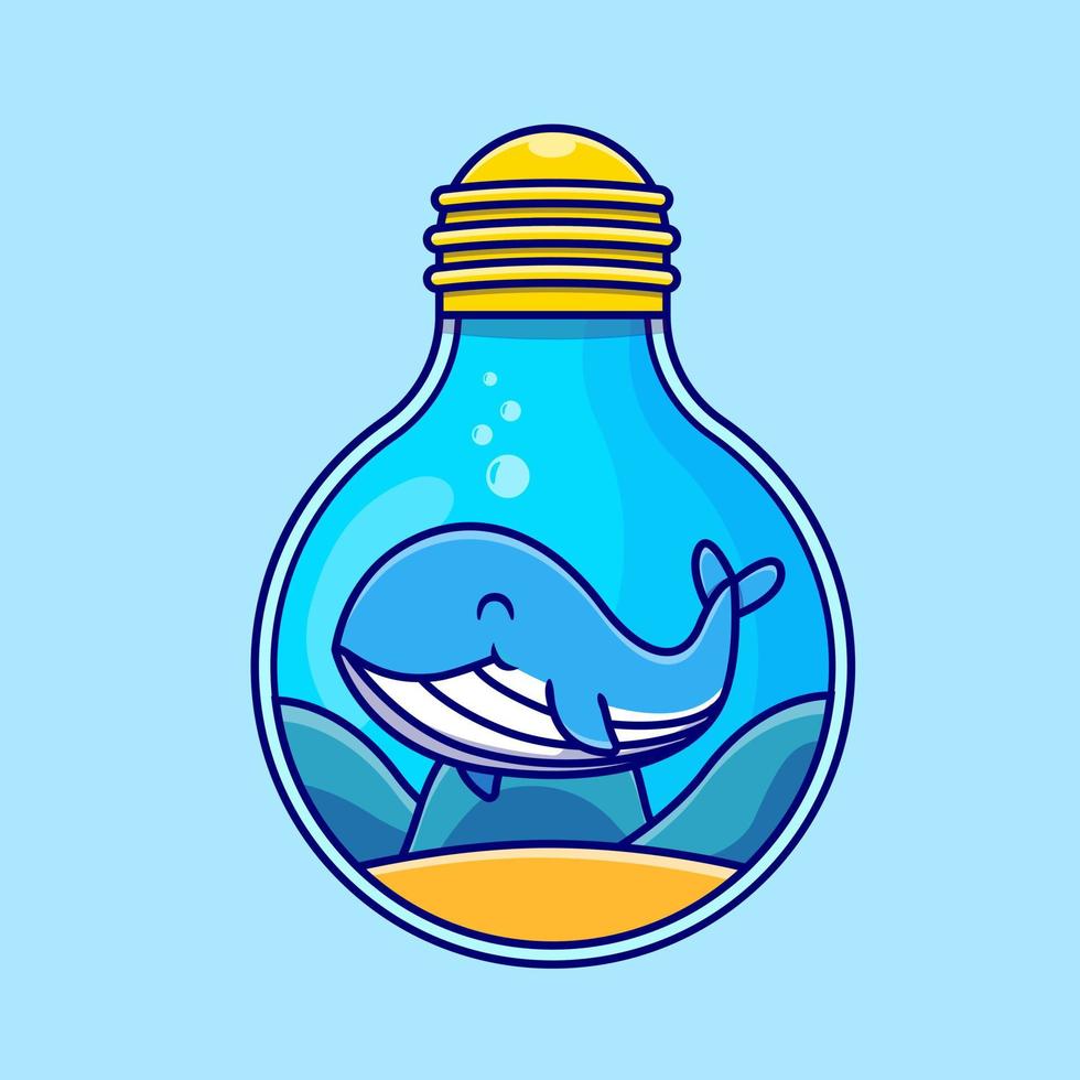 linda azul ballena nadando en bulbo dibujos animados vector icono ilustración. animal submarino icono concepto aislado prima vector. plano dibujos animados estilo