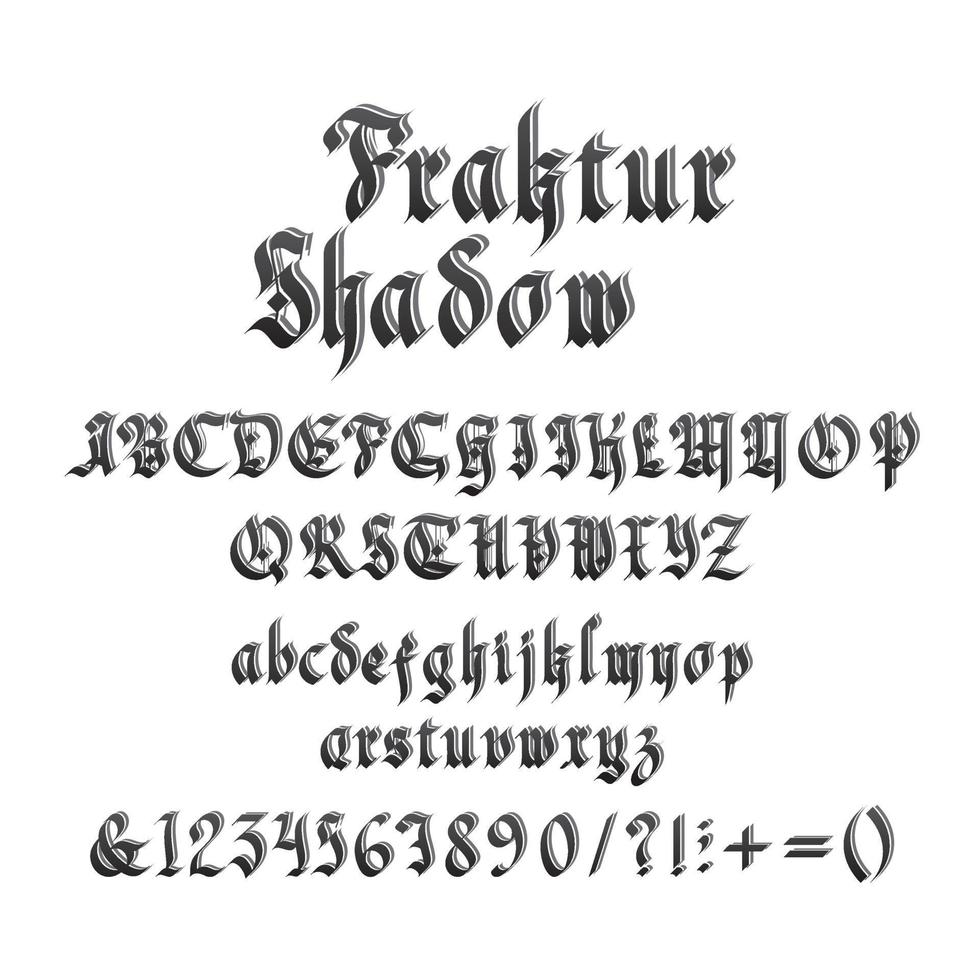 Vintage gothic font with shadow illustration vector