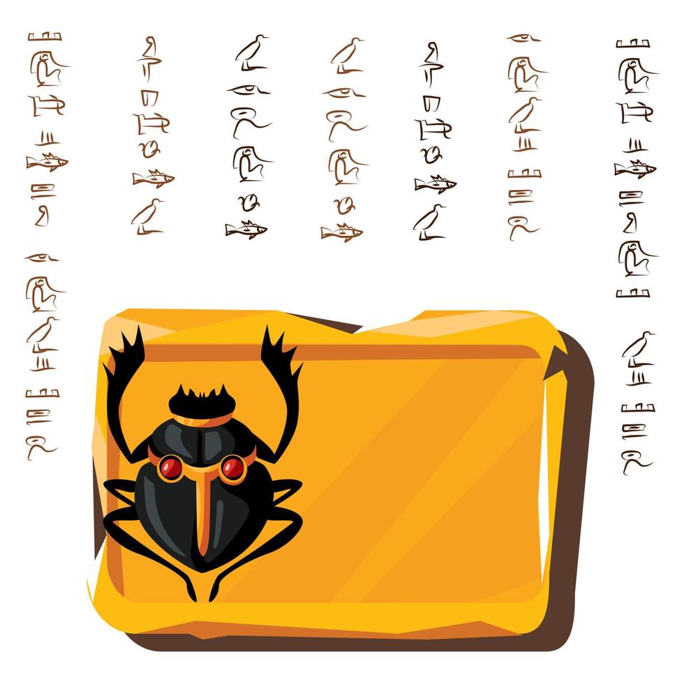 Stone board, clay tablet and Egyptian hieroglyphs vector