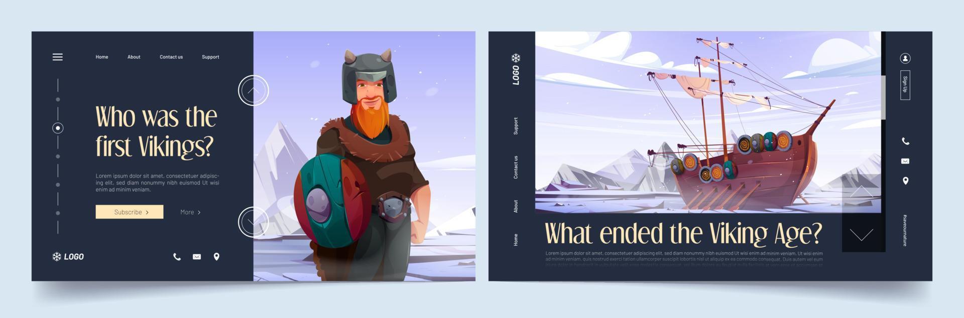 Vikings history landing page templates set vector