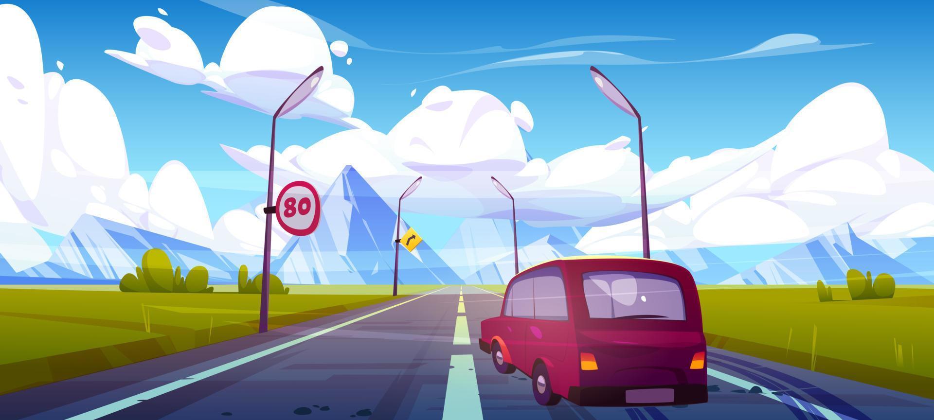 Car road trip to mountain skyline landscape vector