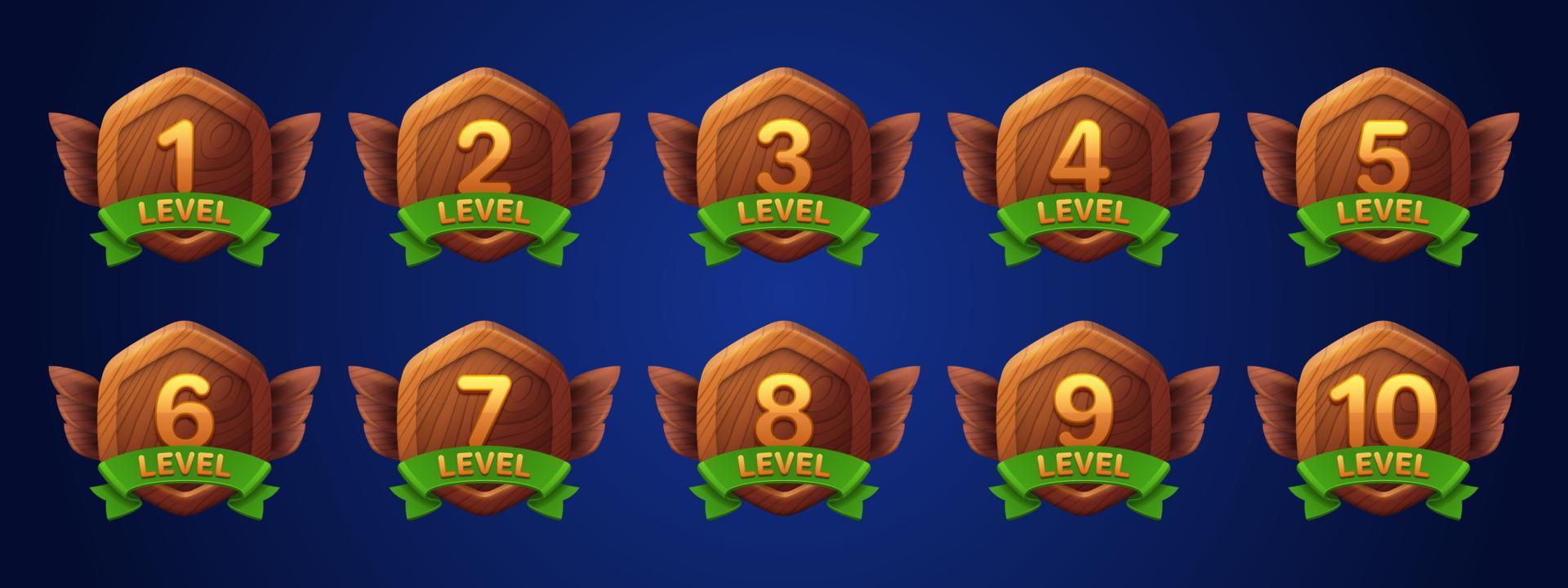 Game wooden badges with level number vector