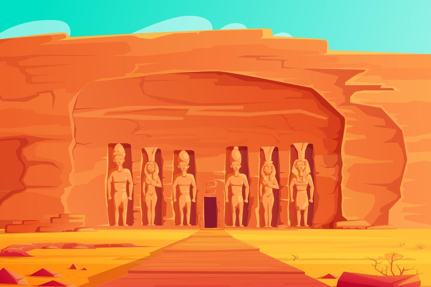 Ancient Egypt, Abu Simbel Small Temple, cartoon vector