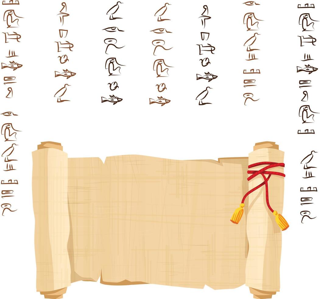 rollo de papiro del antiguo egipto con varilla de madera vector