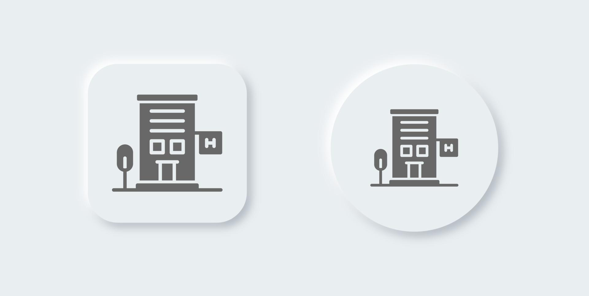 Hotel solid icon in neomorphic design style. Resort signs vector illustration.