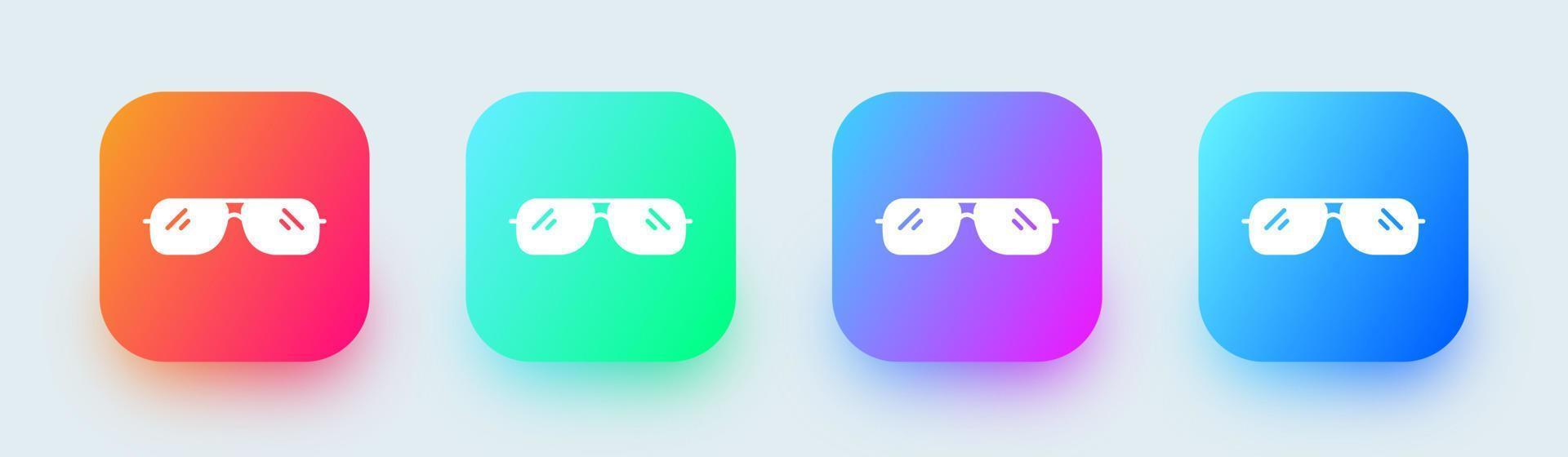 Gafas de sol sólido icono en cuadrado degradado colores. gafas señales vector ilustración.