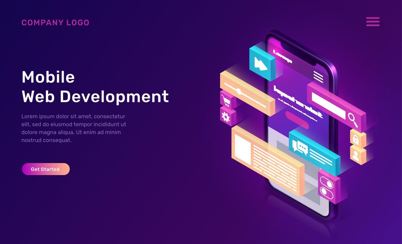 Mobile web development isometric concept vector