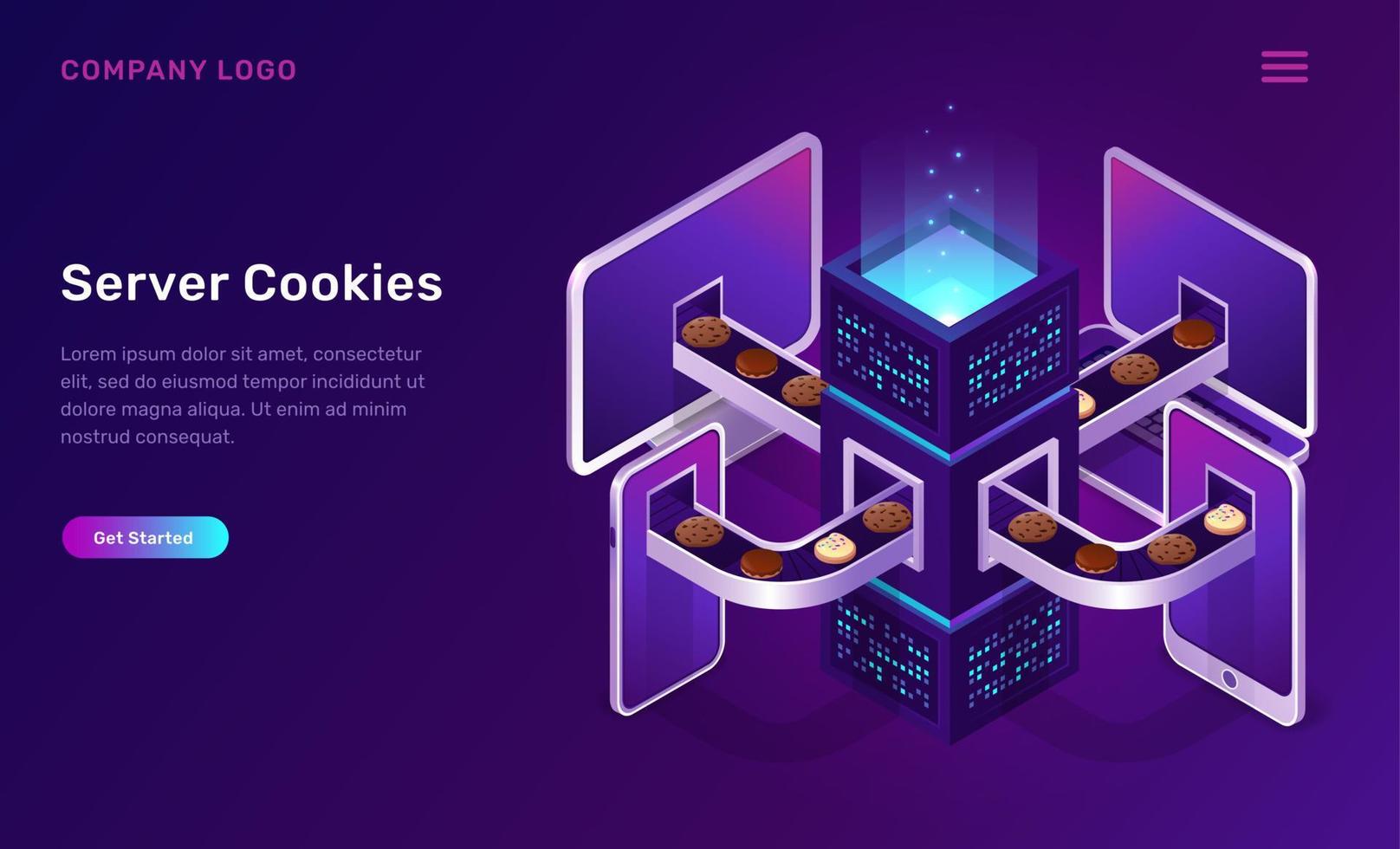 Server cookies technology, isometric concept vector