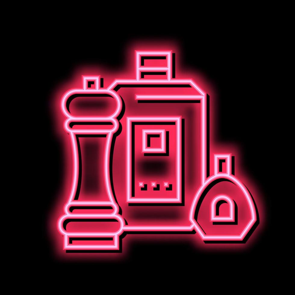 spice pepper, salt and sauce packages neon glow icon illustration vector