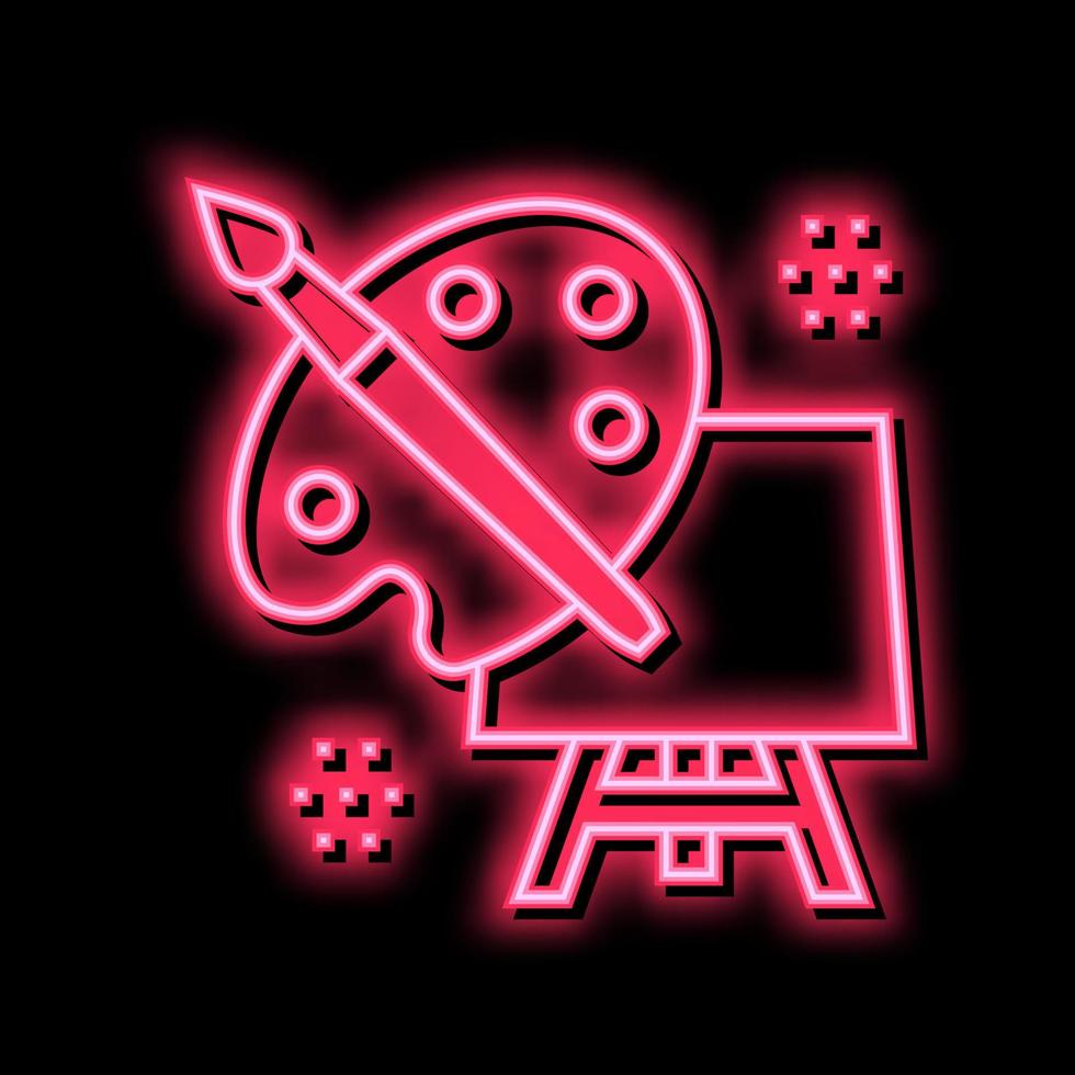 art palette brush and canvas on tripod neon glow icon illustration vector