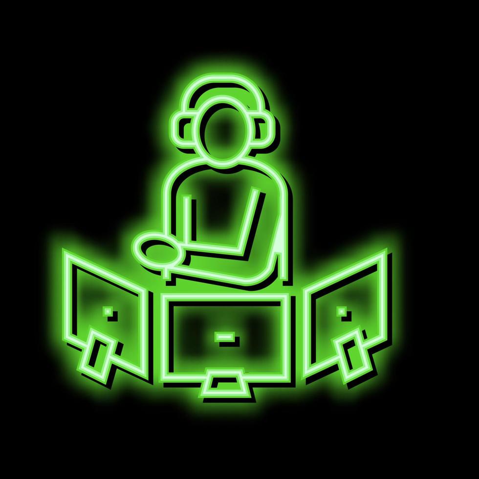 dispatcher controlling flight way neon glow icon illustration vector